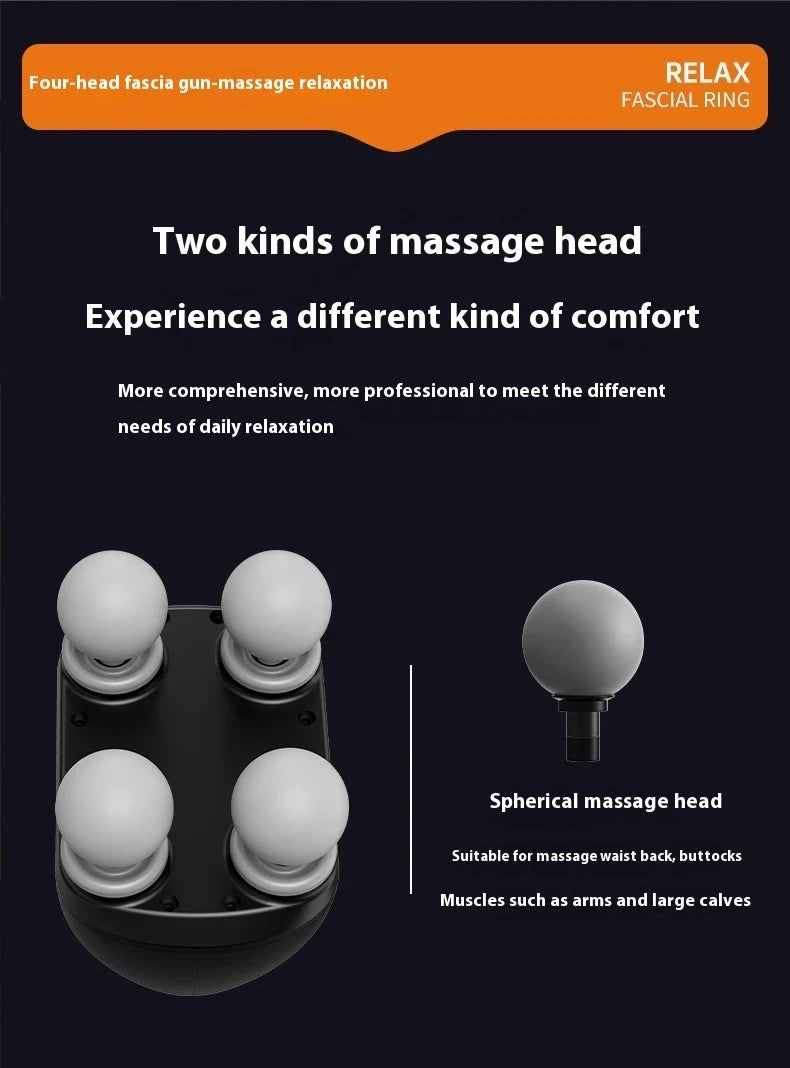 Recovery Massage Accessories: Portable, 4 Head, High Frequency, Fascia Gun Muscle Massager Machine / Rungear