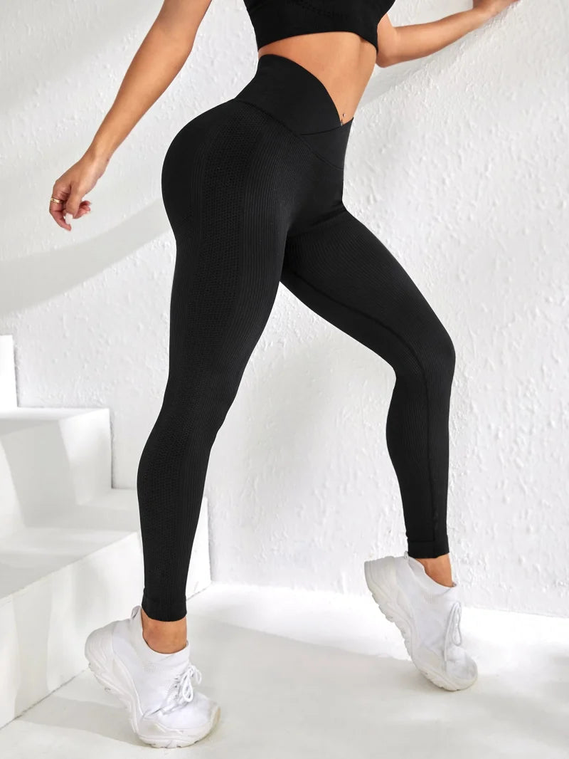 Women's Compression Apparel: Sports Seamless Pant Leggings, High V-Waist Elastic Fitness Pants With Raised Hips / Rungear