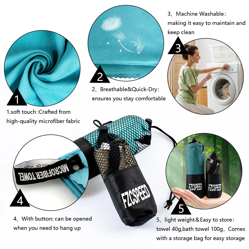 Quick Drying Accessories: Absorbent, Breathable, Portable Bath Towel for Travel, Hiking, Running Gym, All Sports / Rungear