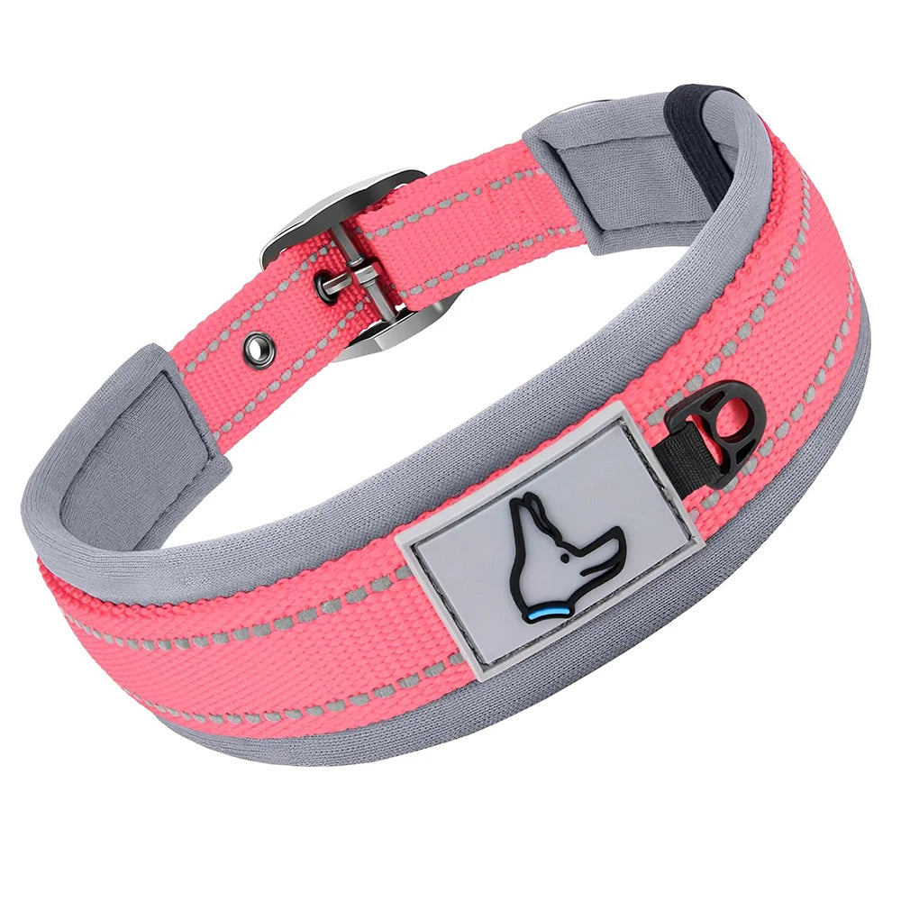 Reflective Dog Collars: Reflective, Adjustable, Heavy Duty Nylon Neoprene, Wide Padded Dog Collars for Small, Medium, Large Dogs / Rungear