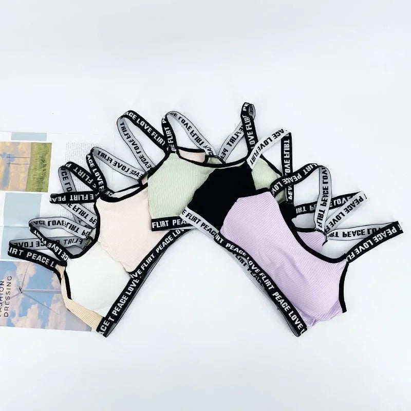 Women's Sports Push Up Seamless Sports Bra With Black And White Letters Underwear For Fitness Yoga Running Gym Fitness