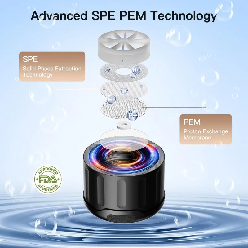 Running Hydration Accessories: 1500ml Hydrogen Water Bottle Generator Portable Water Ionizer Machine with PEM Technology Rechargeable, Rich Glass Cup / Rungear