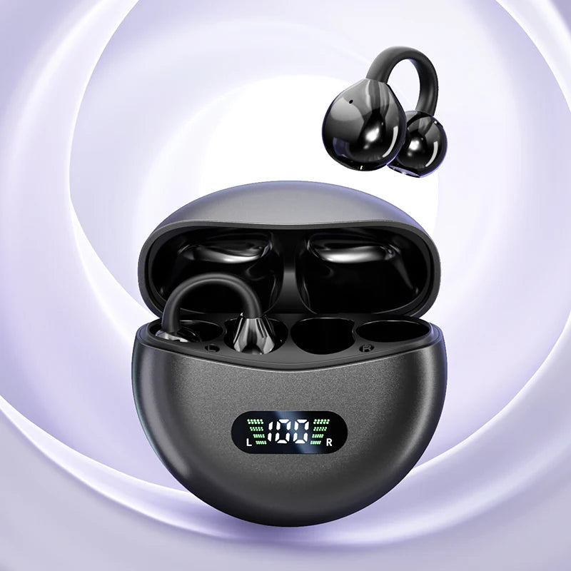 Running Earbuds Gear: Wireless, Waterproof, Bone Conduction HIFI Bluetooth 5.4 Clip-on-Ear Earbuds With Mic Digital Display 2025 / Rungear