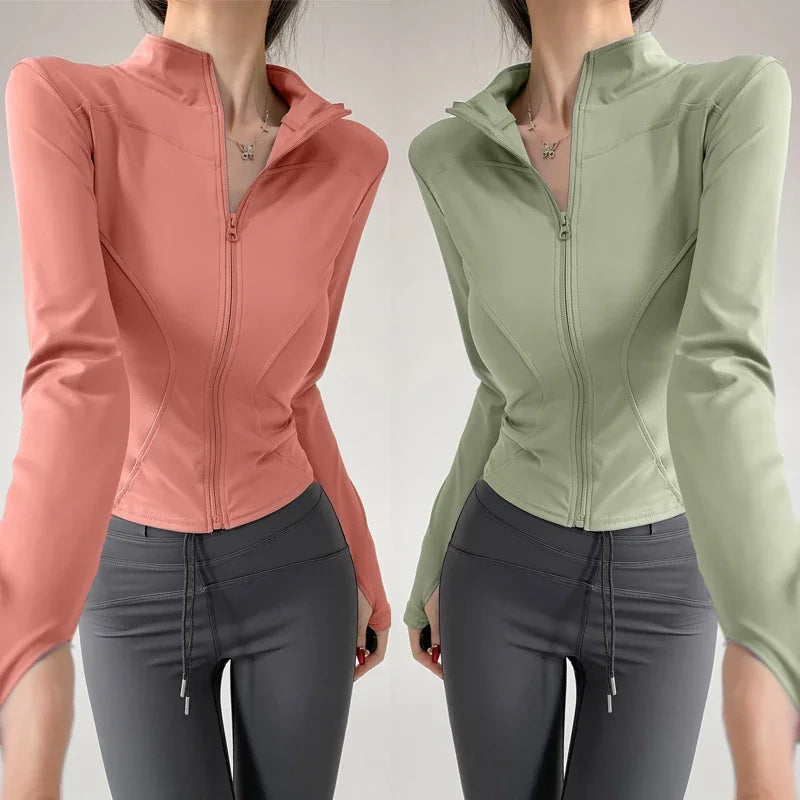 Women's Running Apparel: Quick Drying, Long Sleeved Sports Tight Fitness Top With Zipper S-3XL / Rungear