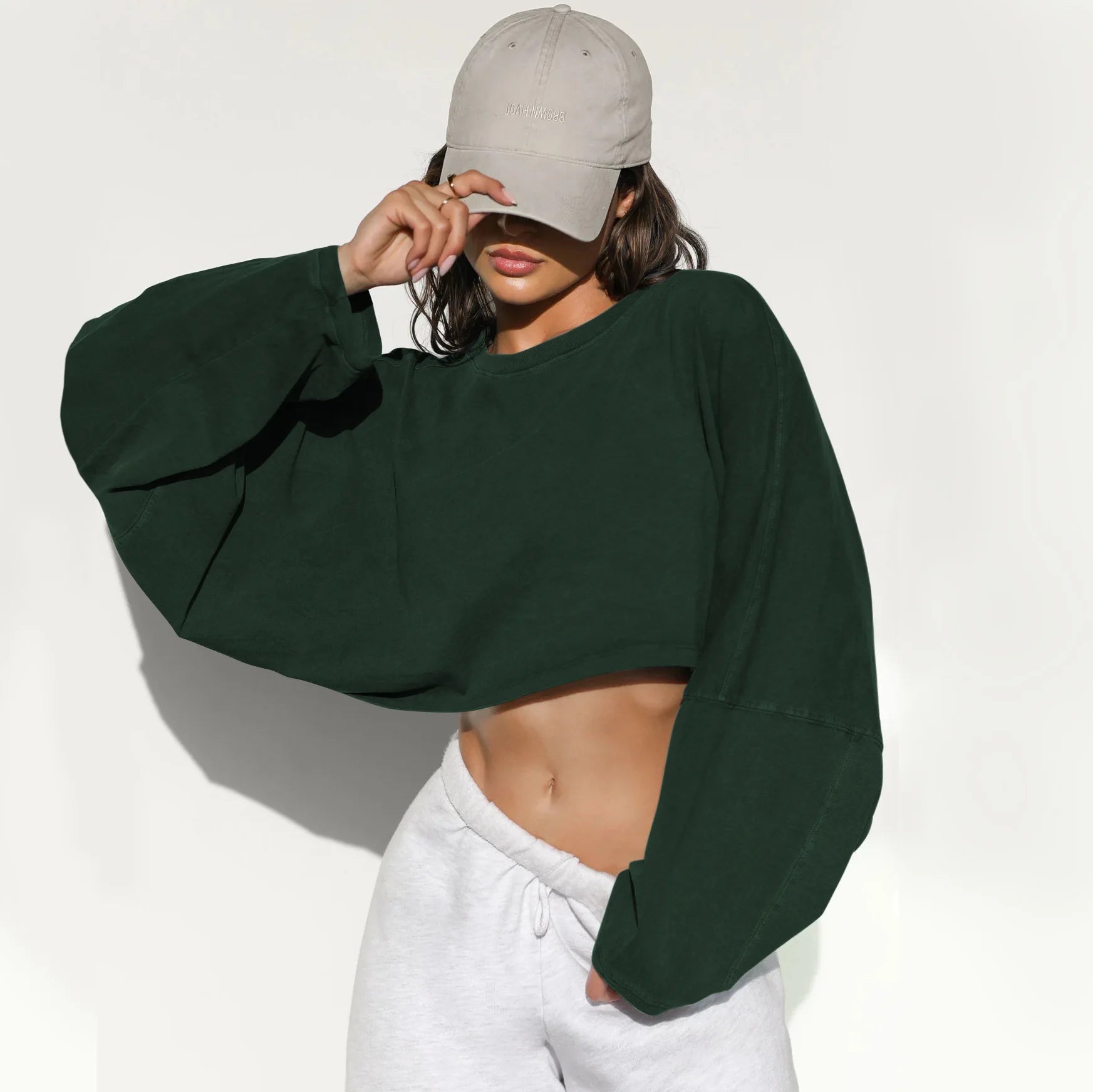 Sexy Cropped Hoodie T Shirt Long Sleeve Knit Top Women Spring Summer Casual Pullover Tee Blouse
