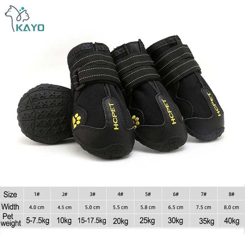 Dog Boots 4-Pack | Waterproof & Breathable, Anti-Slip Rubber Sole, Reflective Velcro Straps | Sizes 1–8 | RUNGEAR