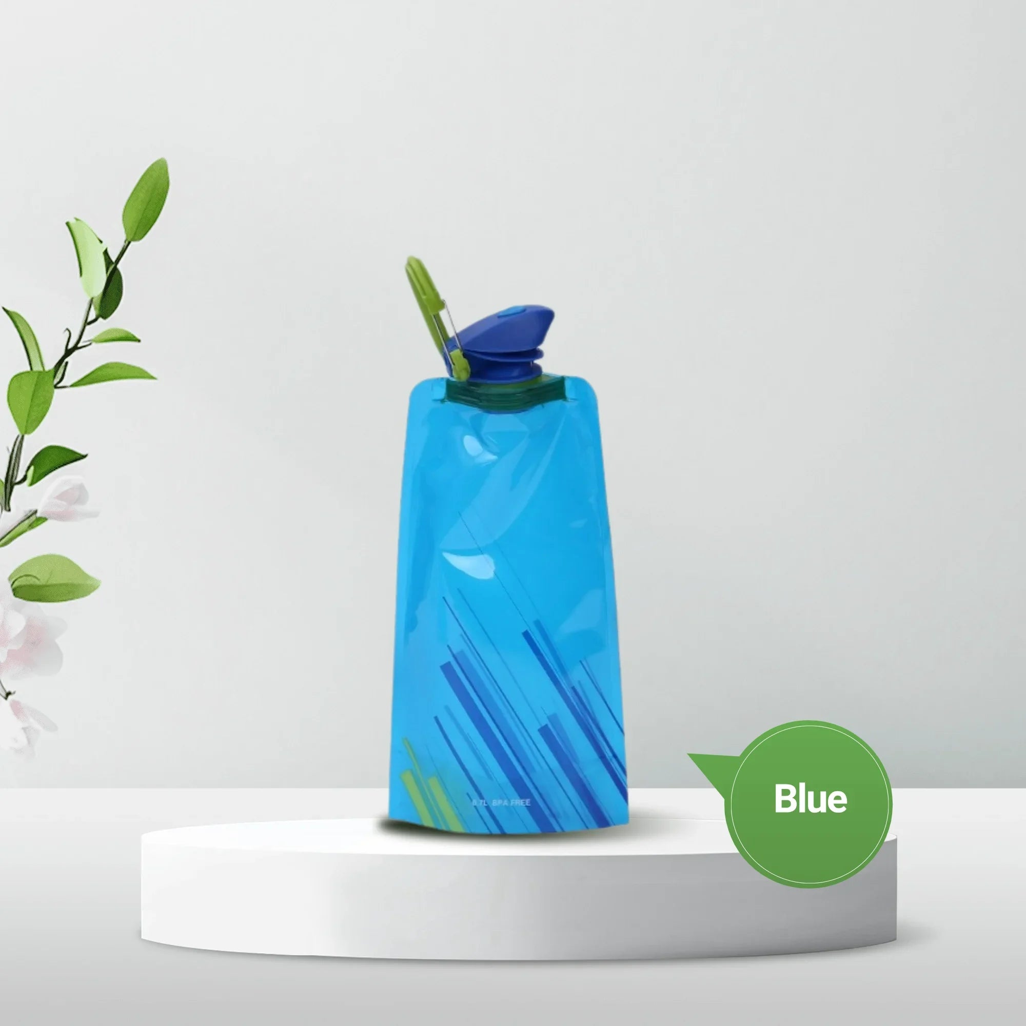 Hydration Gear Accessories: Foldable, Flexible, Reusable Travel Soft Flask Water Bottle Pouch with Carabiner Clip / Rungear