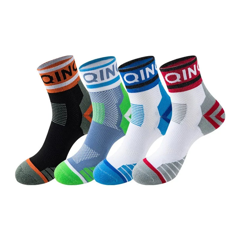 Men's Running Apparel Accessories: 4 Pairs Shock-Absorbing, Anti Slip, Sweat Absorbing, Breathable Ankle Socks / Rungear