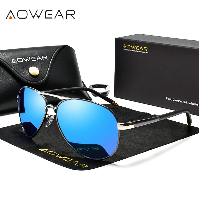 Men's Sunglasses Gear: AOWEAR Aviation Polarized Mirror Sunglasses / Rungear