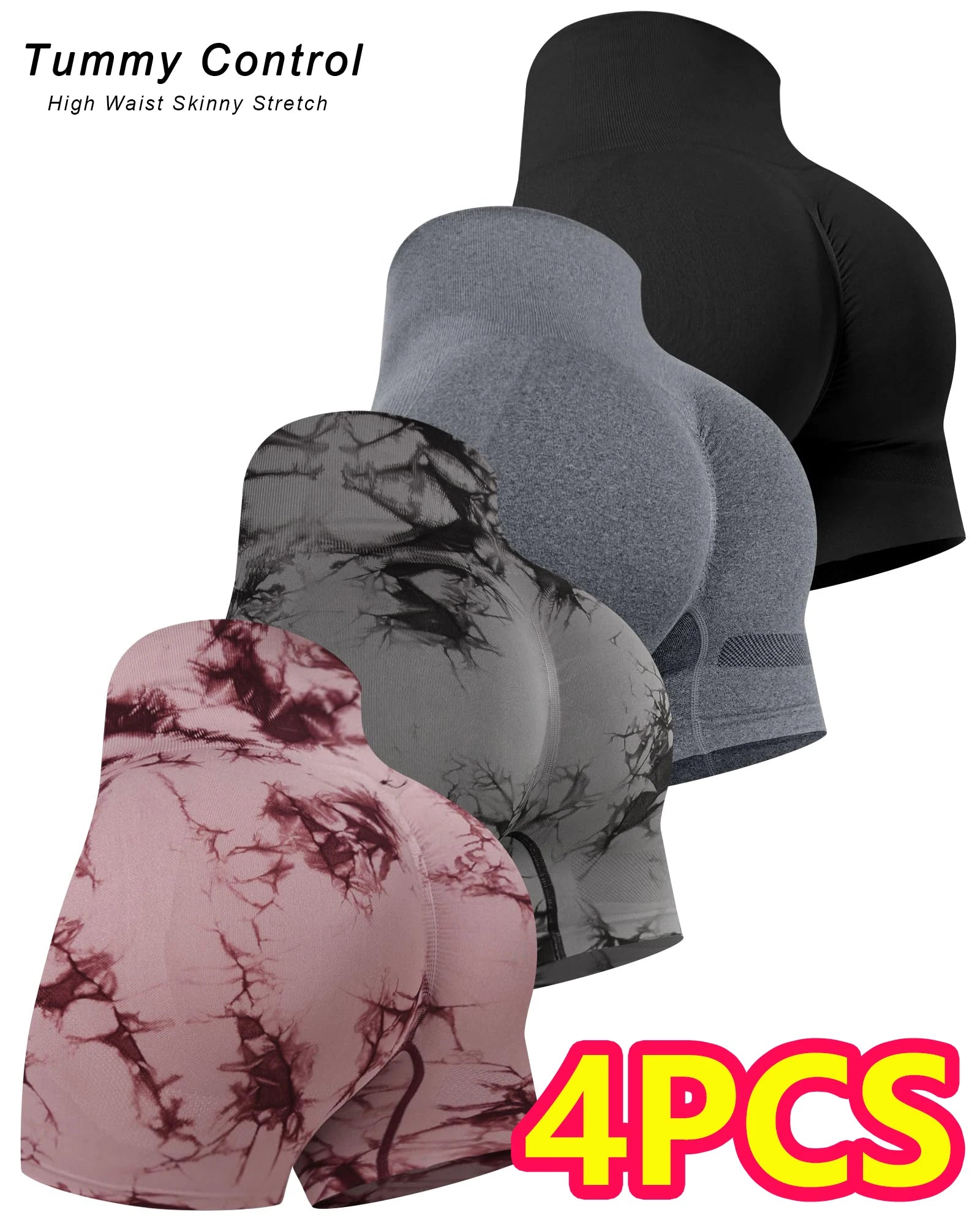 Women's Activewear Shorts: 4PC High Waist, Booty Lifting, Summer Fitness Shorts / Rungear