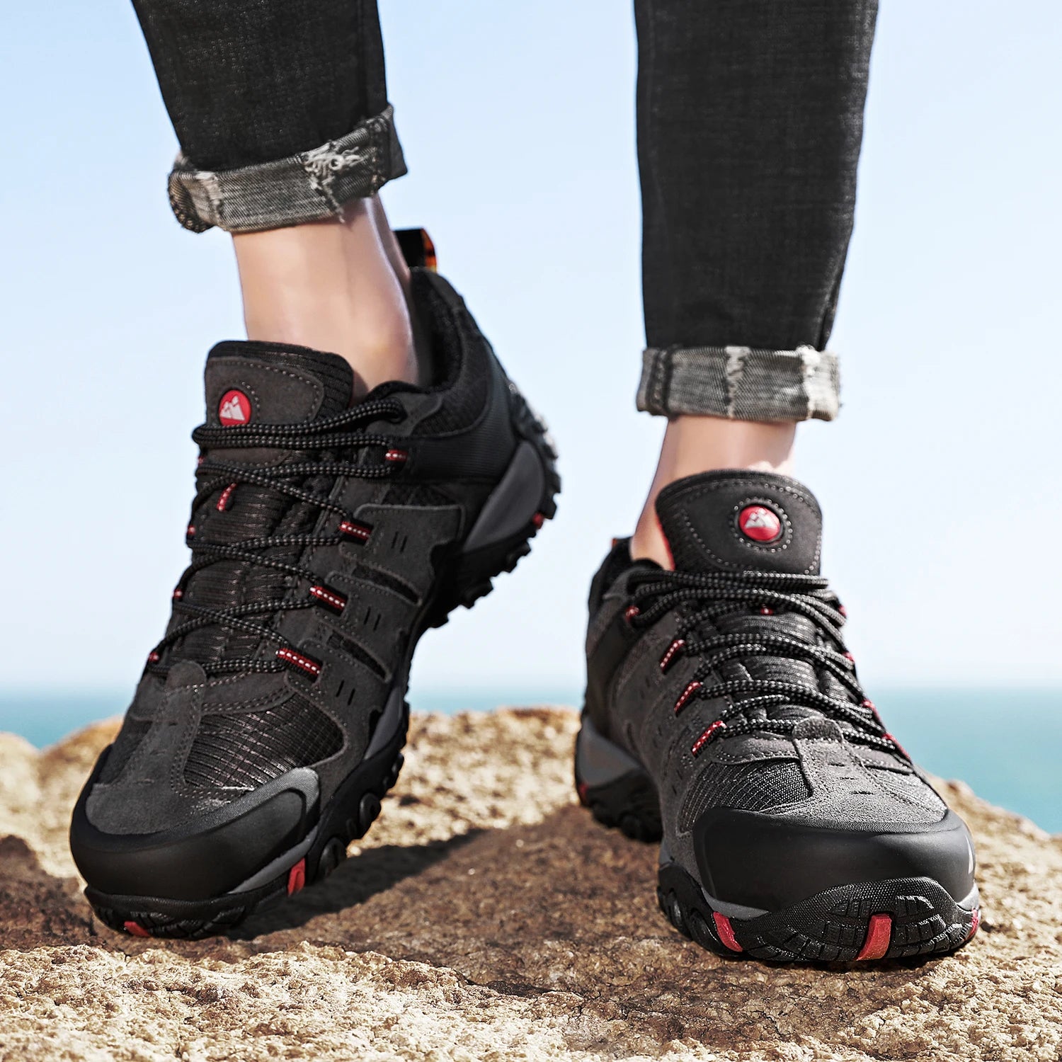 Hiking Shoe Gear: HIKEUP Men's Suede Leather, Wear-Resistant Hiking, Walking, Hunting Outdoor Shoes / Rungear