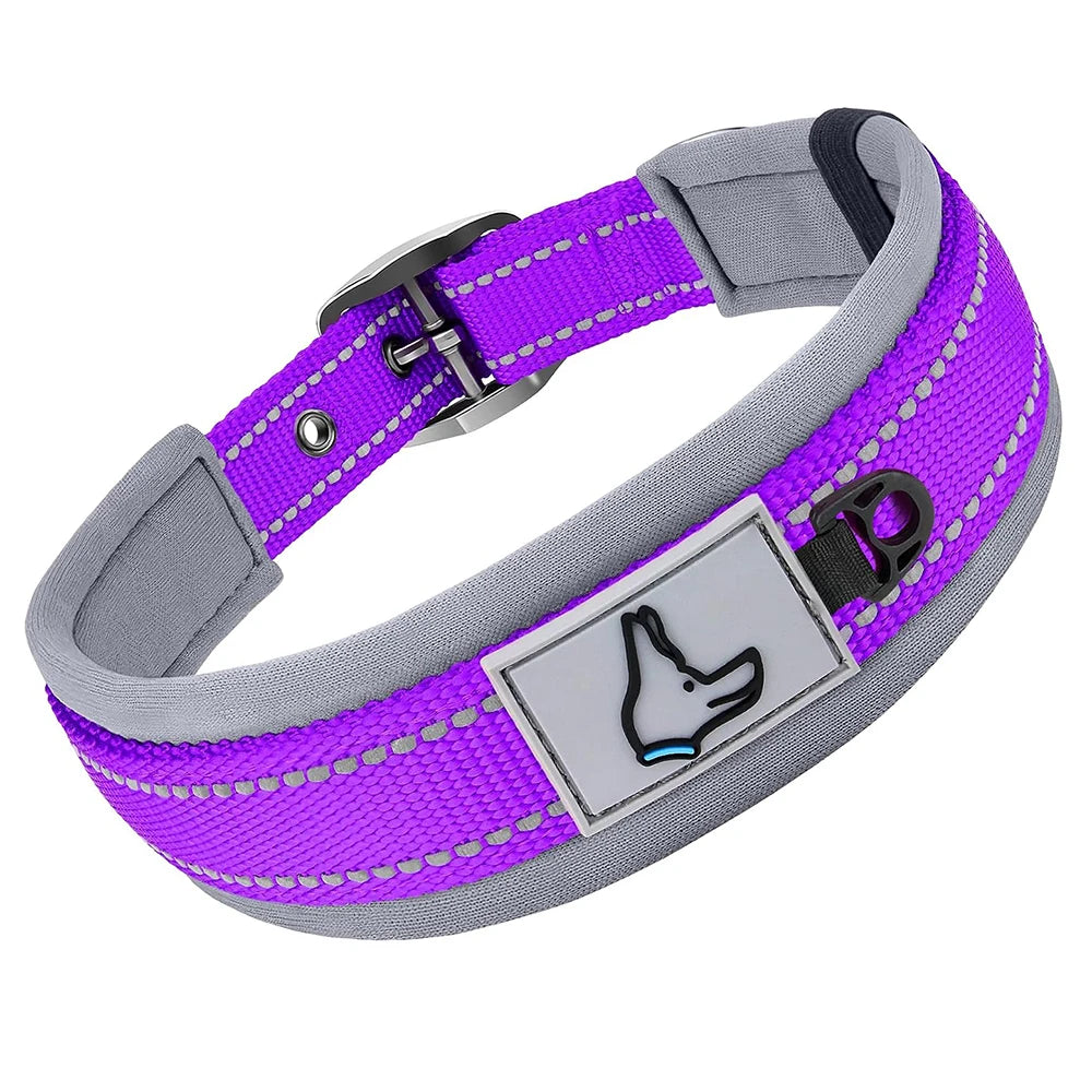 Reflective Dog Collars: Reflective, Adjustable, Heavy Duty Nylon Neoprene, Wide Padded Dog Collars for Small, Medium, Large Dogs / Rungear