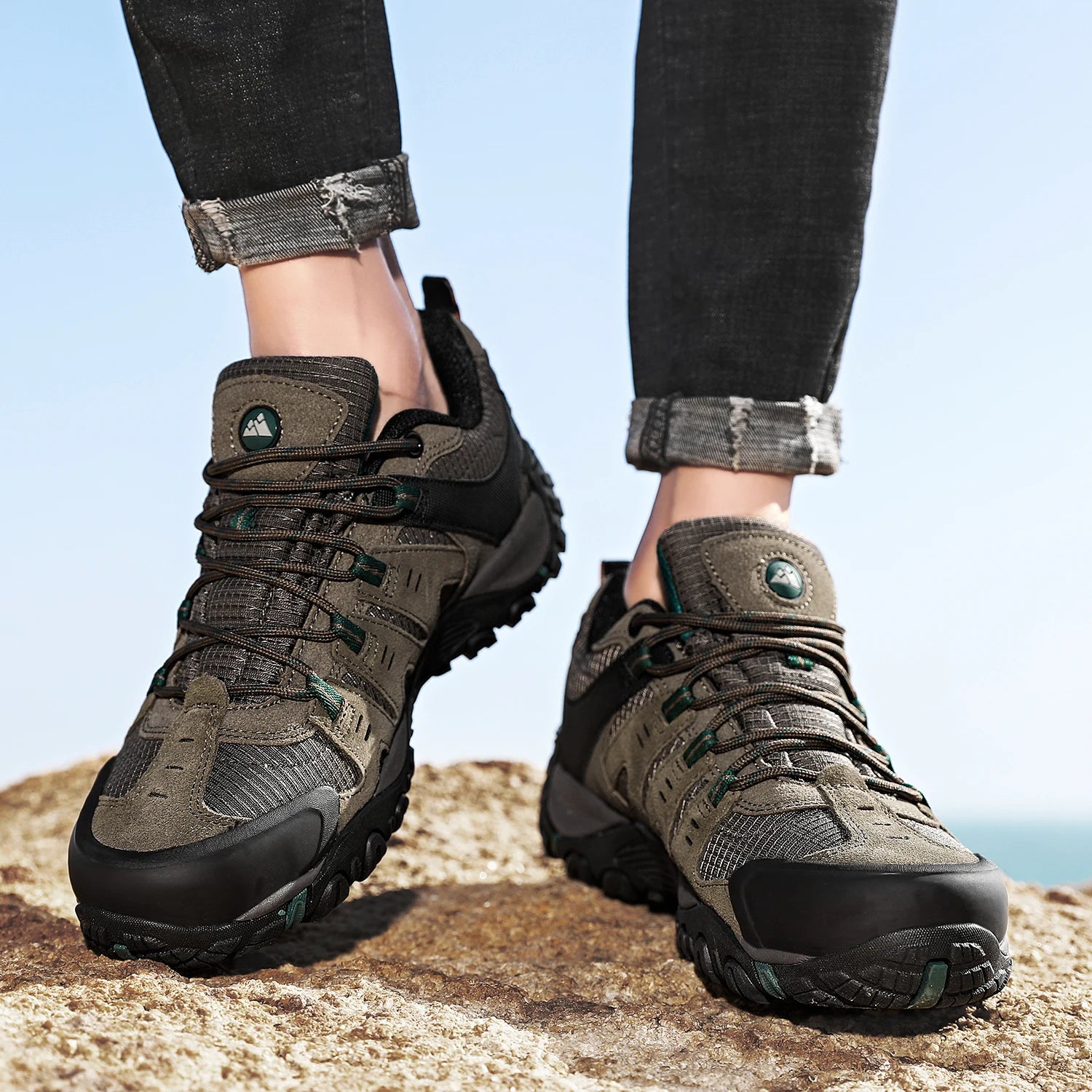 Hiking Shoe Gear: HIKEUP Men's Suede Leather, Wear-Resistant Hiking, Walking, Hunting Outdoor Shoes / Rungear