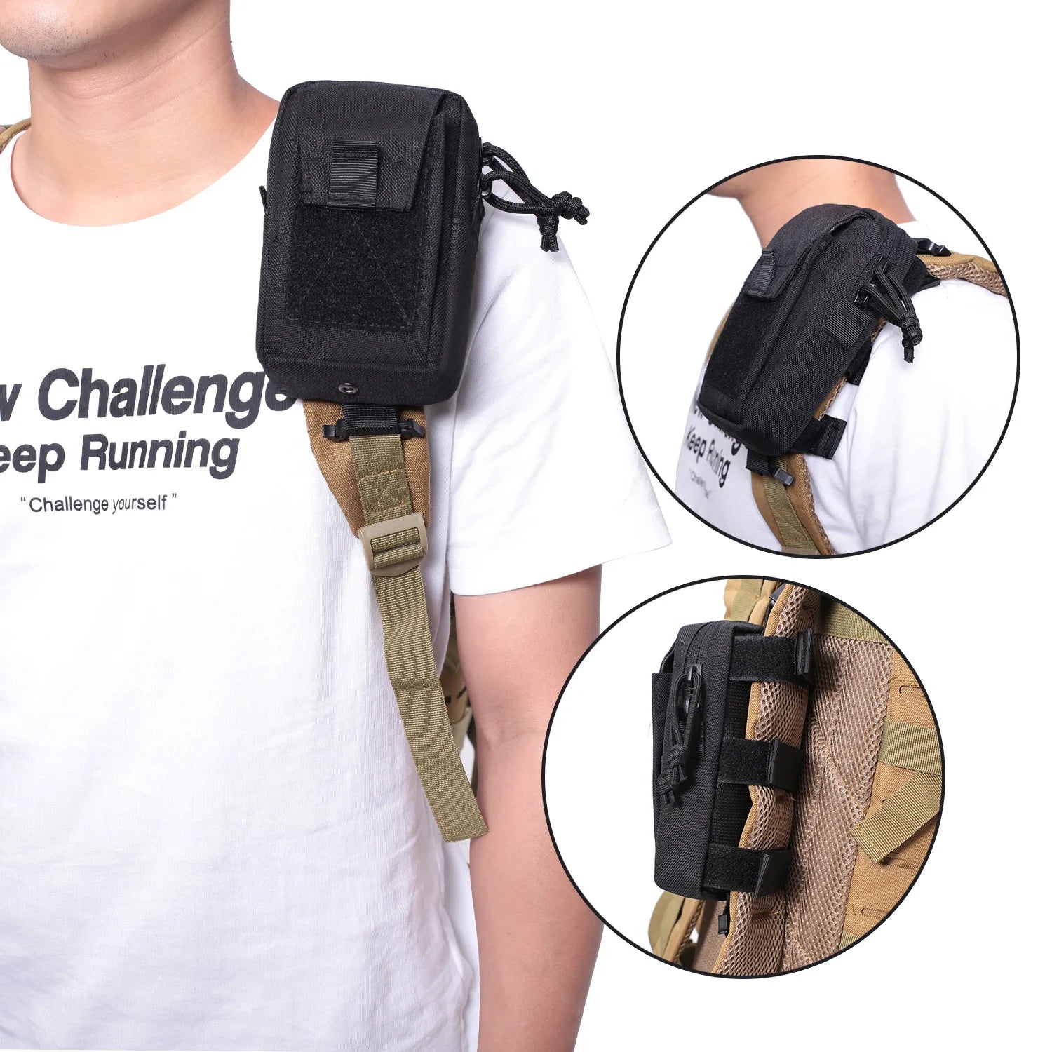 Trail Gear Accessories: Molle Backpack Strap Phone Holder Bag, for Outdoor Sports, Running, Hiking / Rungear