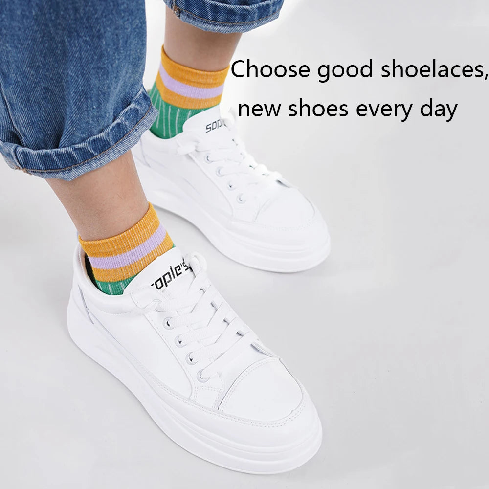 Sports Shoe Accessories: 1PR Classic Double Fabric Non-Slip Shoelaces  Black White 70/80 /90/100/120C / Rungear