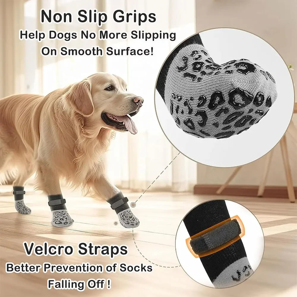 Dog Boots Gear: 4Pc Adjustable, Anti-Slip, Paw Protector Dog Boots with Traction Control / Rungear