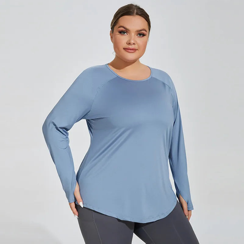 Plus Size Women's 2025 Long Sleeve Sportswear Tops Fitness T-Shirt