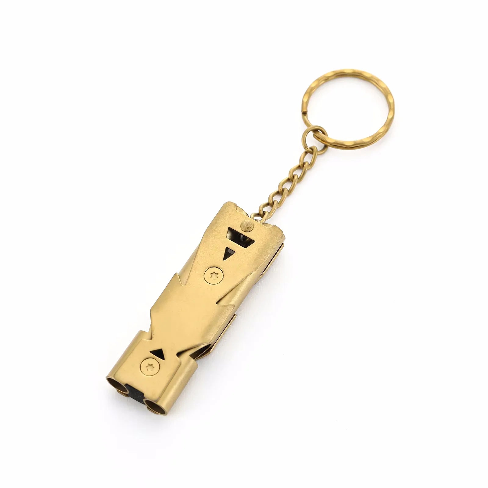 High Decibel Portable Outdoors Stainless Steel Double Pipe Emergency Survival Whistle Keychain