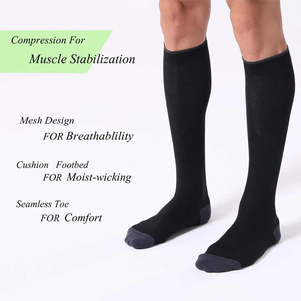 1Pair 20-30 mm Unisex Circulation Support Compression Socks For Athletic Health Support