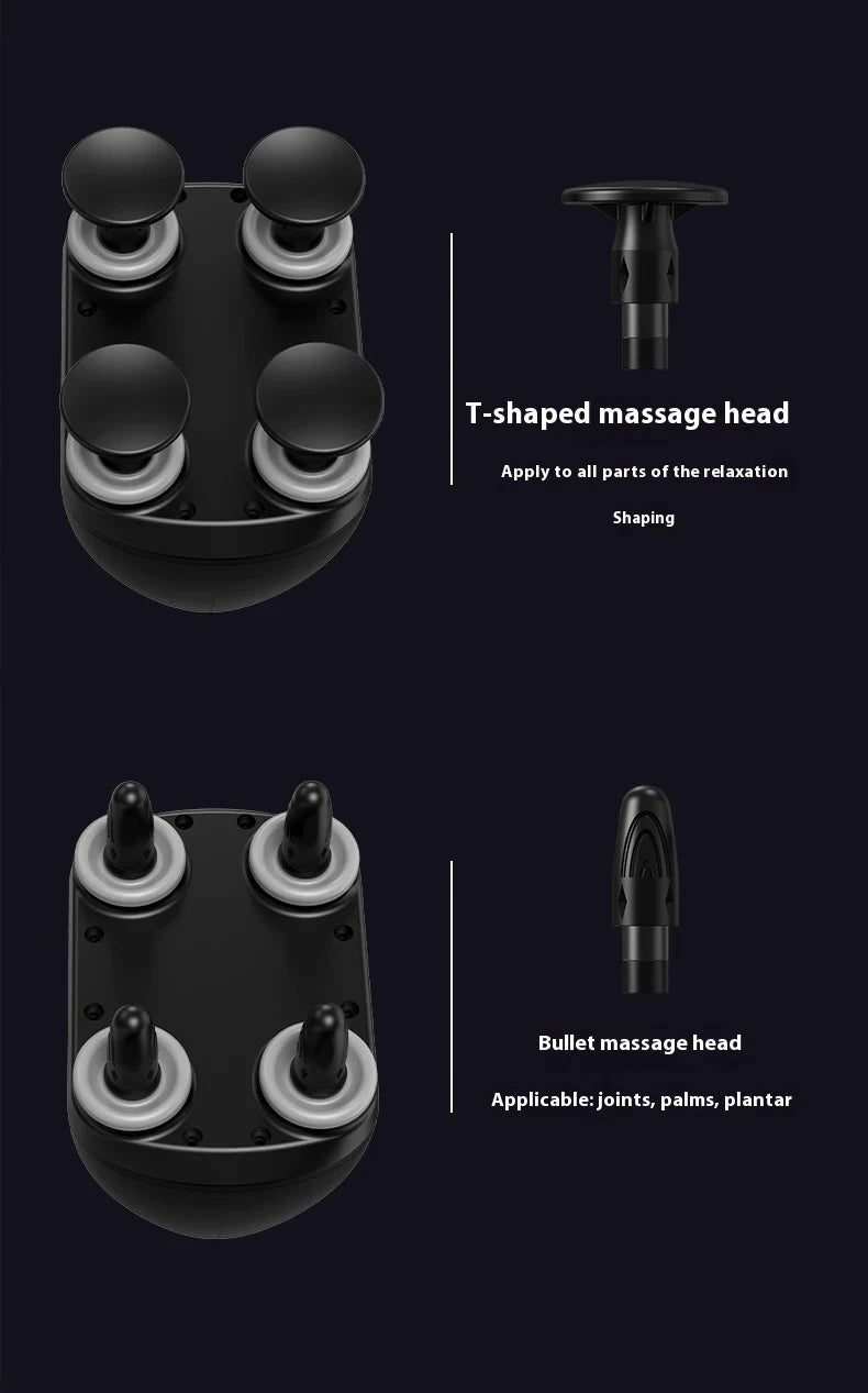 Recovery Massage Accessories: Portable, 4 Head, High Frequency, Fascia Gun Muscle Massager Machine / Rungear