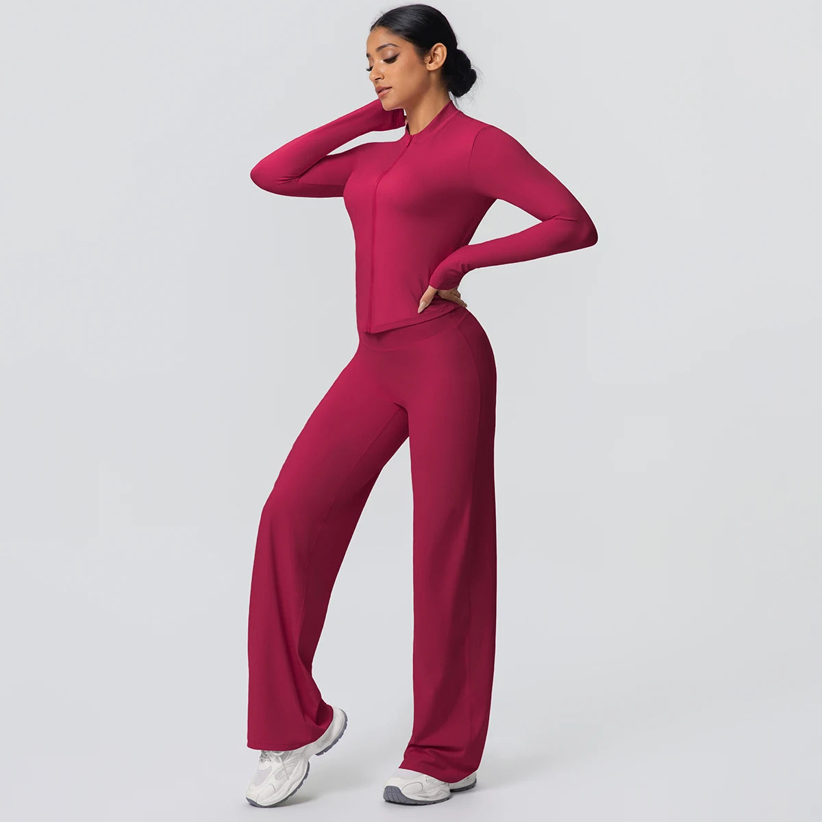 Women's Quick Dry Apparel: 2PC Long Sleeve, High Waisted, Wide Leg, Sports Fitness Clothing Set / Rungear