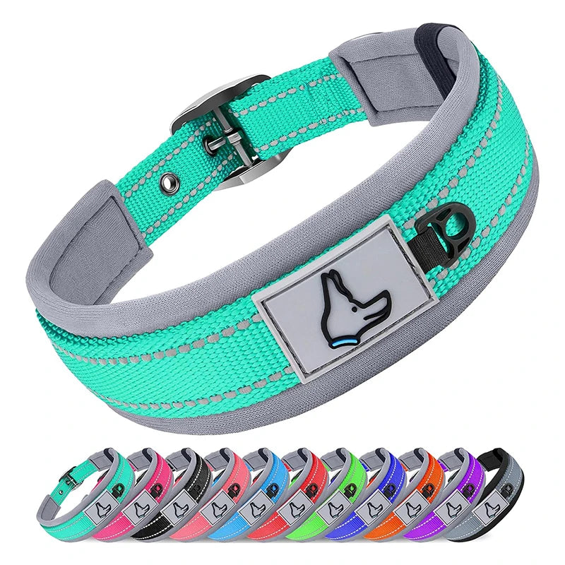 Reflective Dog Collars: Reflective, Adjustable, Heavy Duty Nylon Neoprene, Wide Padded Dog Collars for Small, Medium, Large Dogs / Rungear