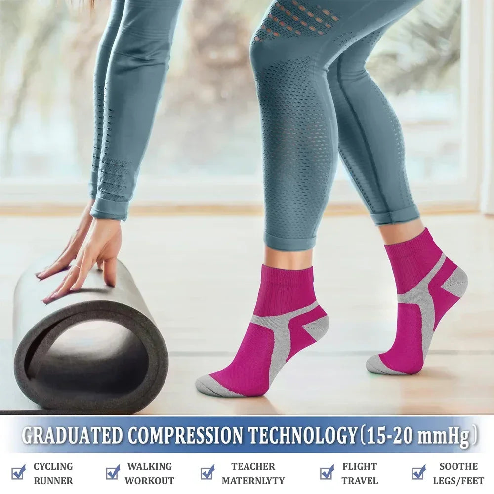 Running Compression Apparel: 1 Pair Unisex Circulation Compression, Arch Support Ankle Socks / Rungear