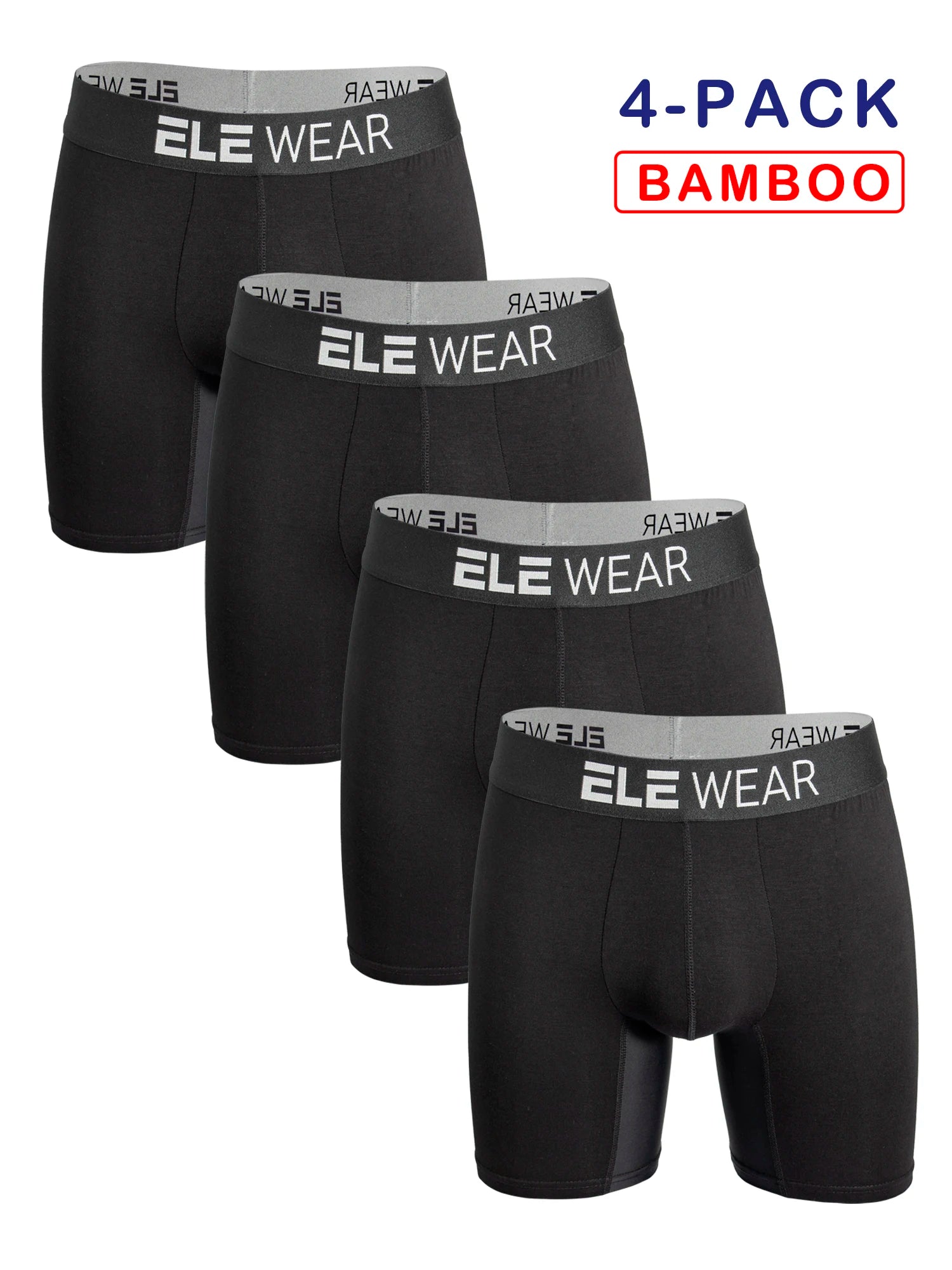 Men's Moisture-Wicking Clothing: 4PC Bamboo, Long Sports Boxer Briefs Underwear / Rungear