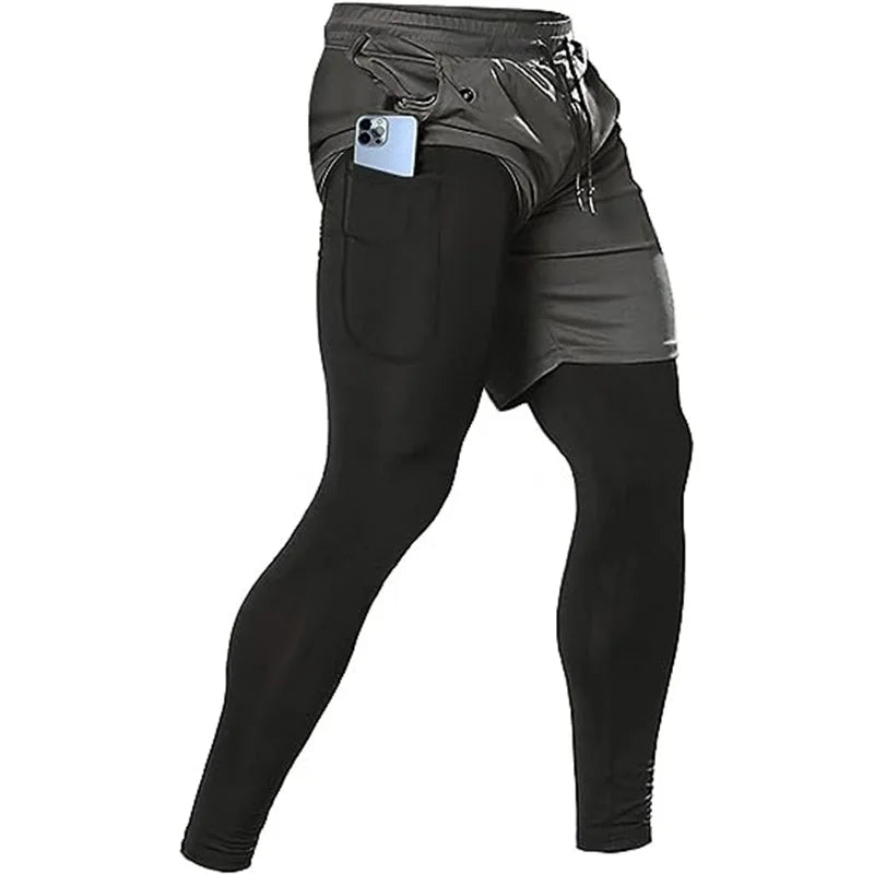 Men's Activewear Apparel: 2 in1 Training Athletic, Workout, Sportswear Tracksuit Pants / Rungear
