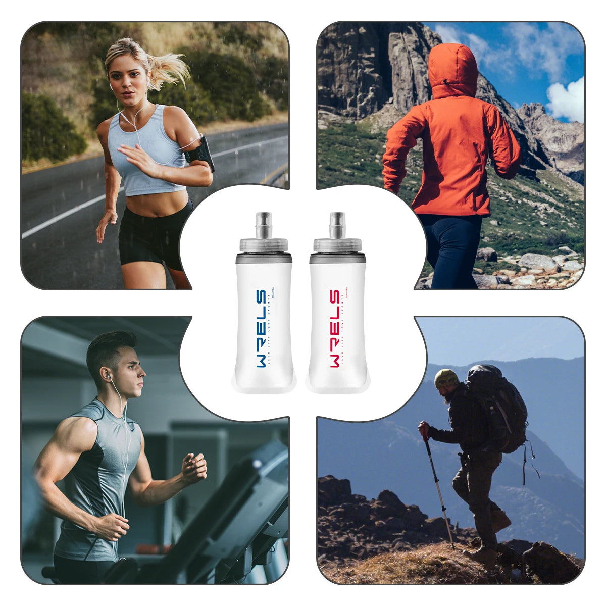 WRELS BPA-Free Collapsible Soft Flask Sports Water Hydration Bottles for Running, Camping, Hiking and Walking