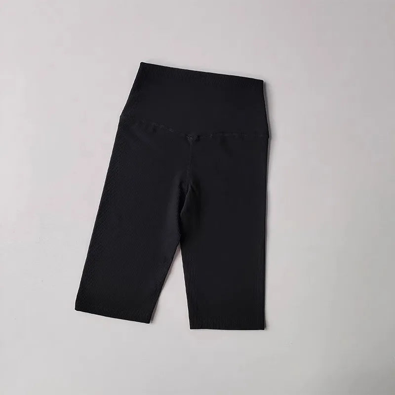 Women's Activewear Apparel: Solid Colour, Ribbed, High Waisted Fitness Sport Shorts / Rungear