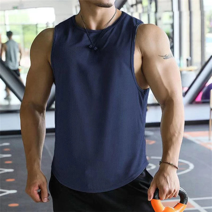 Men's Running Apparel: Sleeveless, Mesh Material, Quick-Dry, Breathable, Workout Fitness Top / Rungear