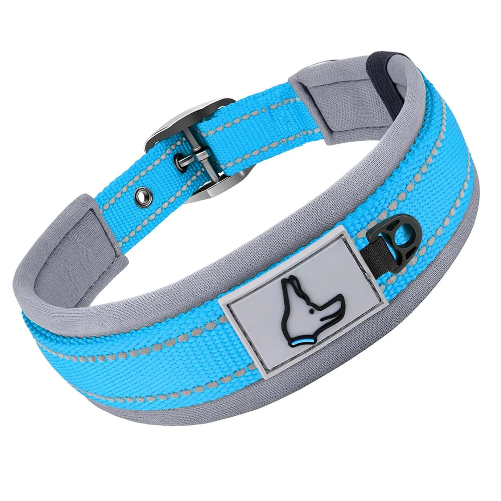 Reflective Dog Collars: Reflective, Adjustable, Heavy Duty Nylon Neoprene, Wide Padded Dog Collars for Small, Medium, Large Dogs / Rungear