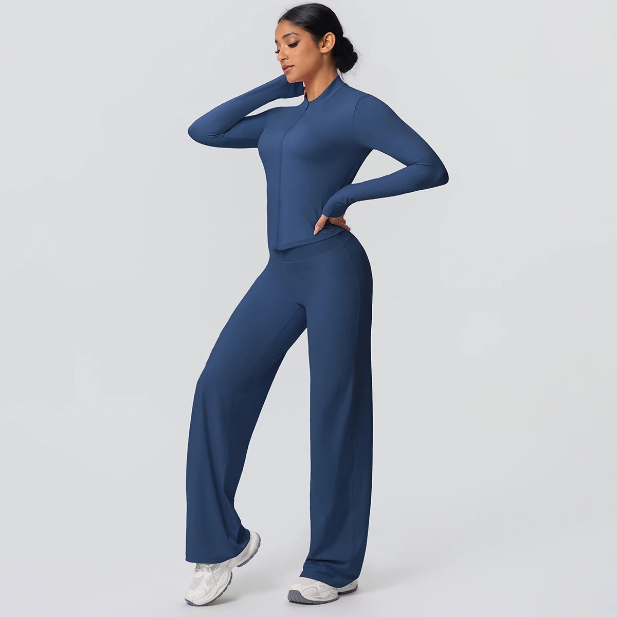 Women's Quick Dry Apparel: 2PC Long Sleeve, High Waisted, Wide Leg, Sports Fitness Clothing Set / Rungear
