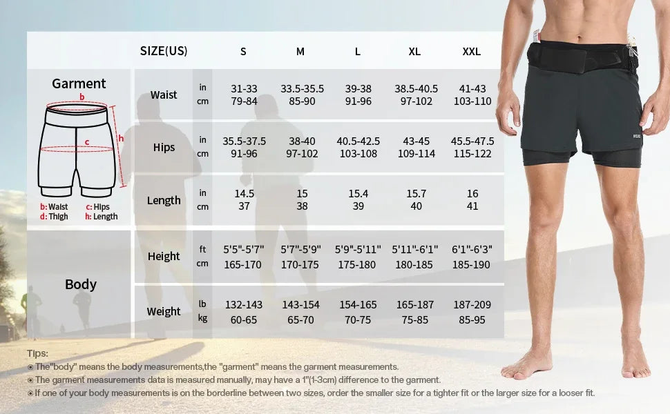 Men's 2 in 1 High Waist Training Gym Fitness Workout Sports Shorts Pants Double Layer B233