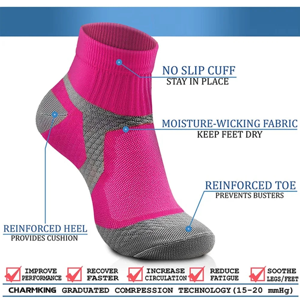 Running Compression Apparel: 1 Pair Unisex Circulation Compression, Arch Support Ankle Socks / Rungear