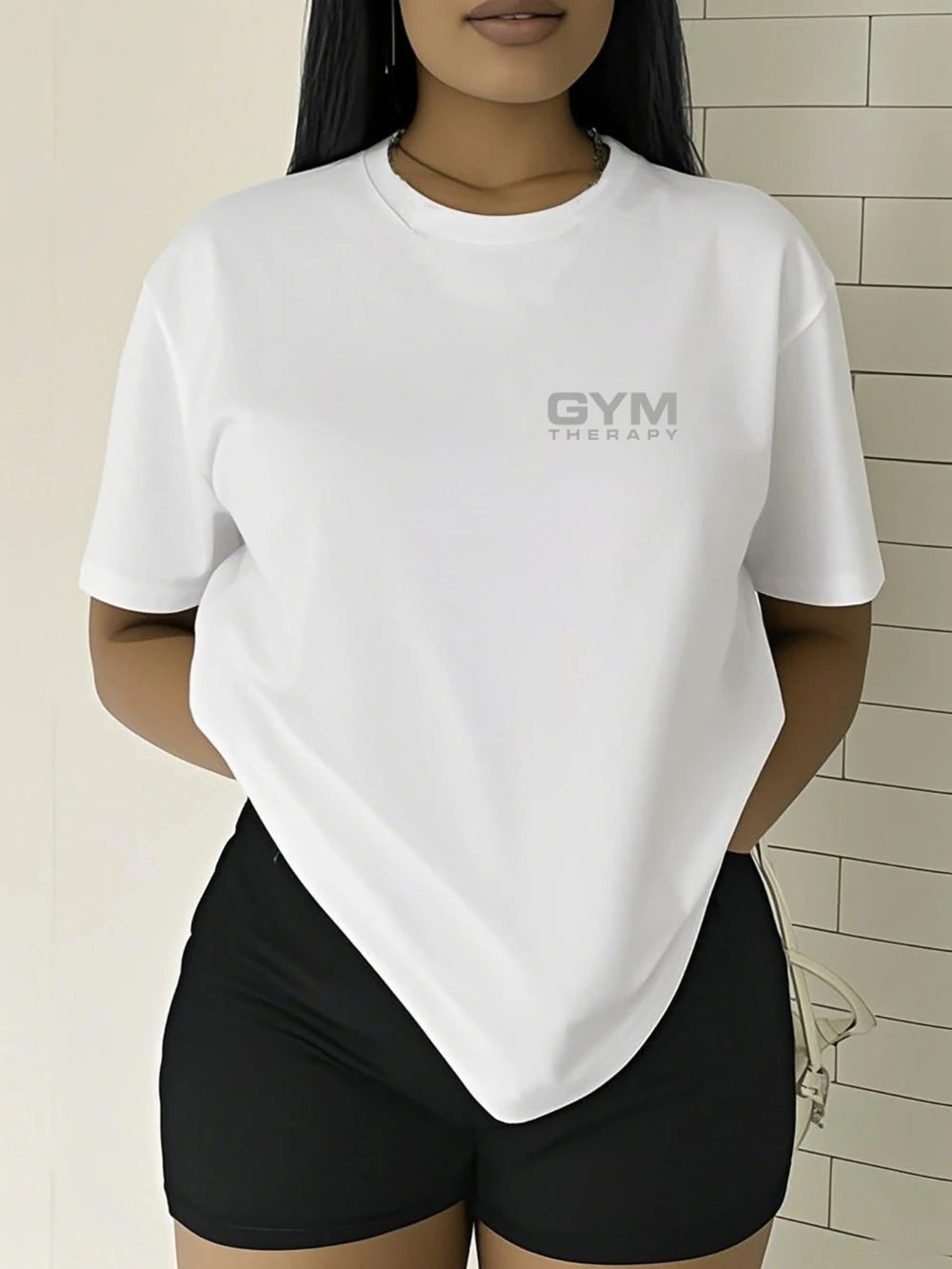 Women's Rungear Apparel: Short sleeve T-Shirt Top, 'GYM THERAPY' Double-Sided Print For Summer / Rungear