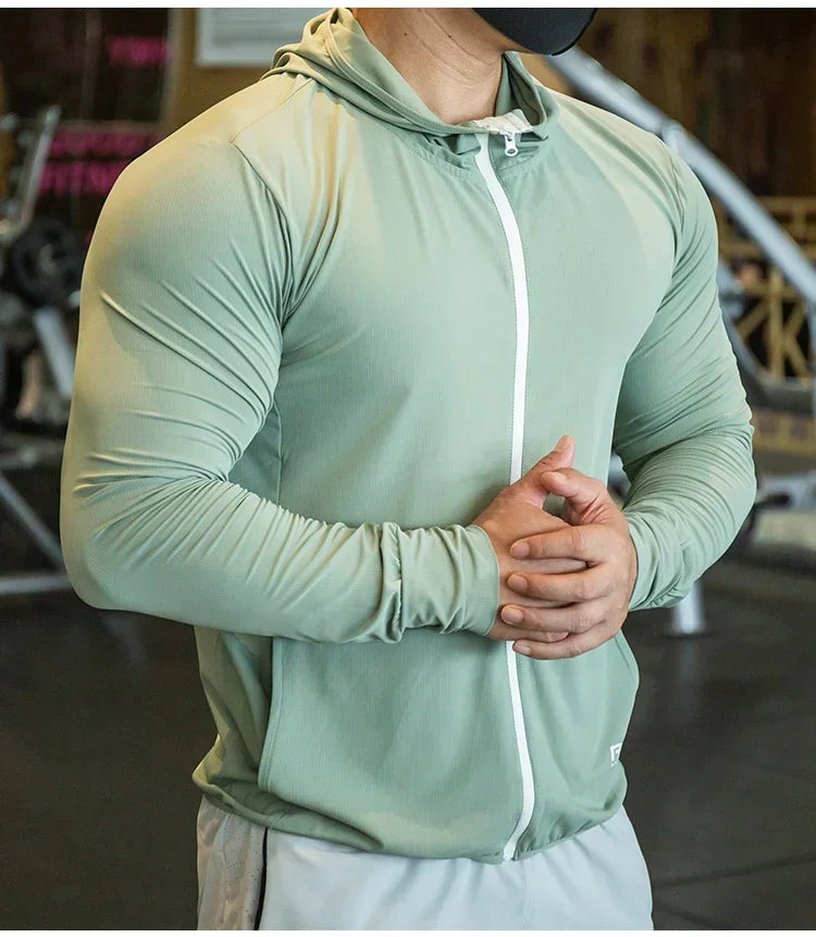 Men's Running Clothing: Waterproof, Ice Silk, Quick-Dry, Hooded Windbreaker Sports Jackets / Rungear