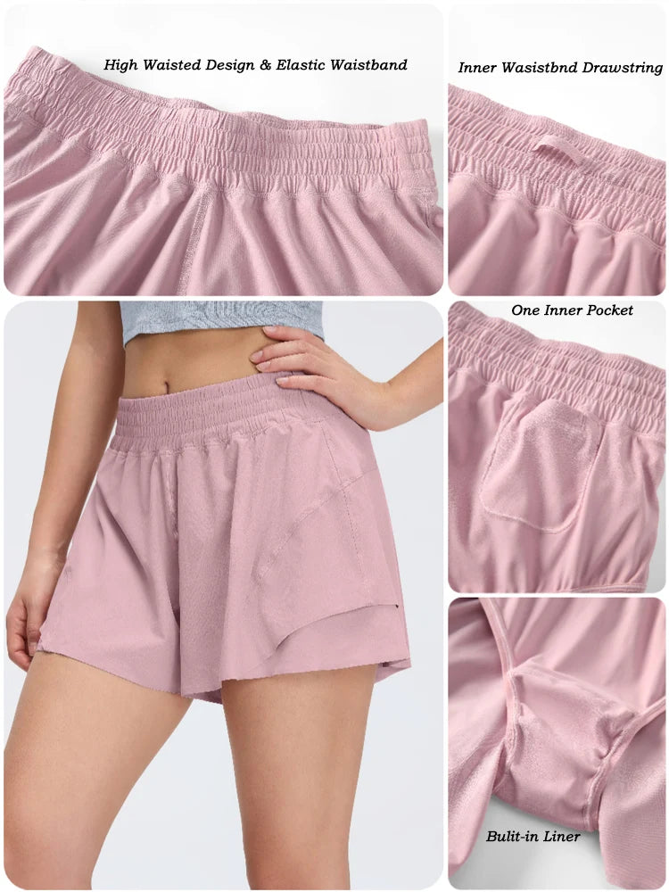 Women's High-Waisted 2-in-1 Athletic Shorts with Pocket
