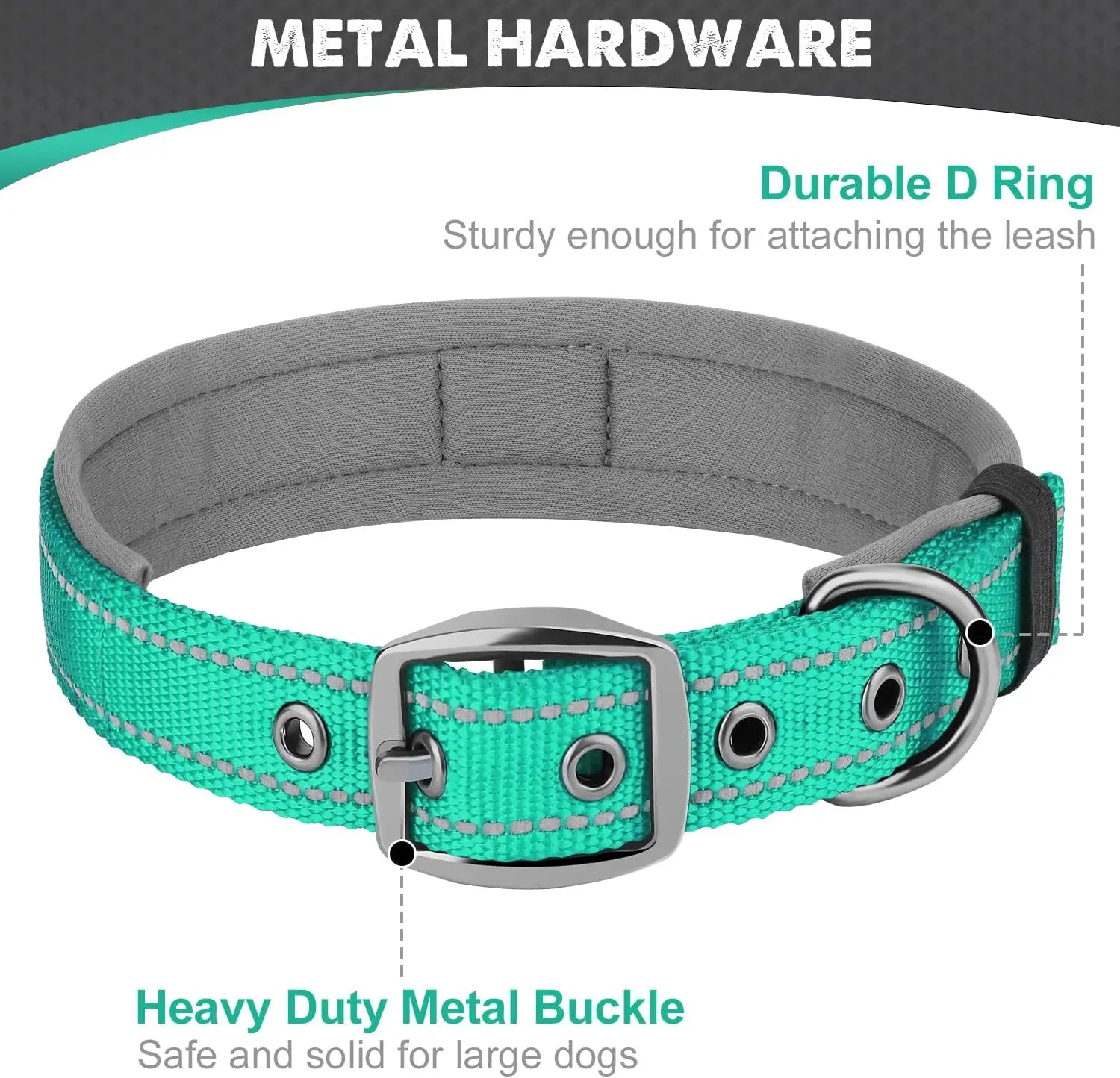 Reflective Dog Collars: Reflective, Adjustable, Heavy Duty Nylon Neoprene, Wide Padded Dog Collars for Small, Medium, Large Dogs / Rungear