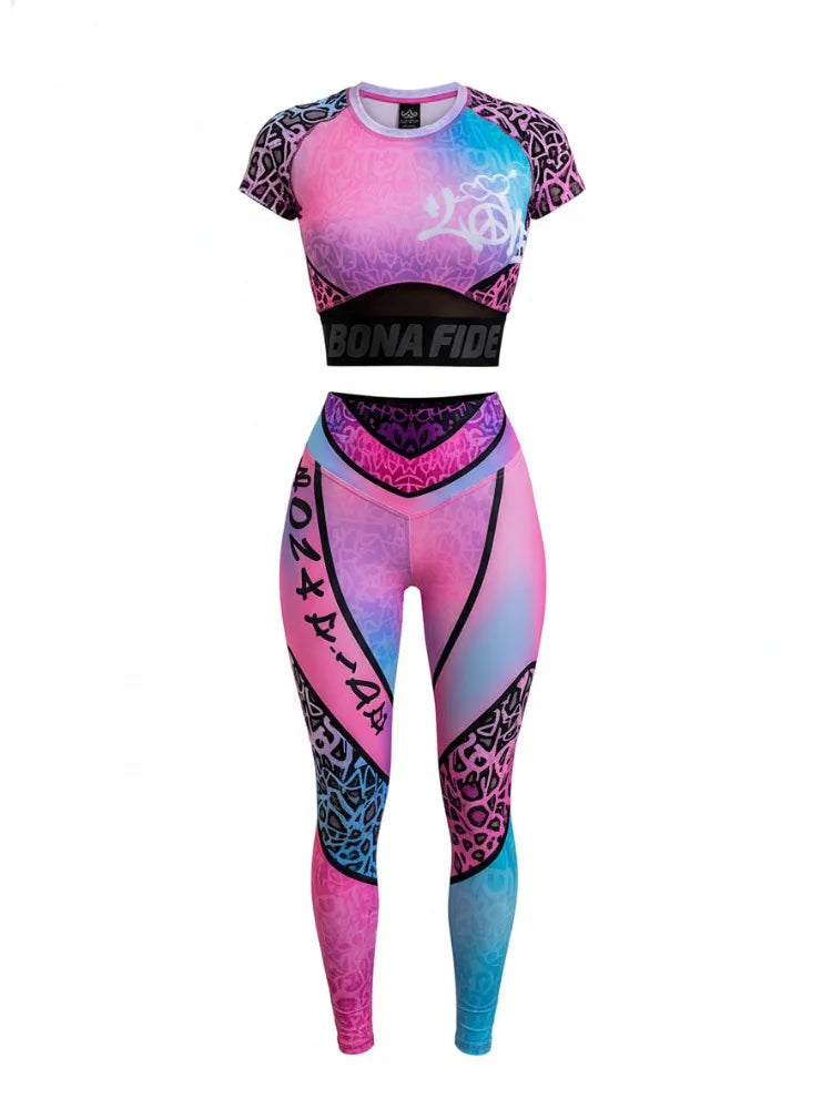 Women's Activewear Sets: Summer, Mesh Patchwork Crop Top & High Waist Leggings / Rungear