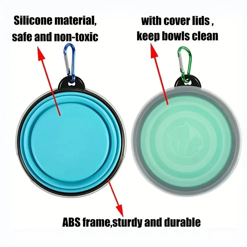 2 Pack Portable Collapsible Dog Bowl with Cover Travel-Friendly Water And Food Dish with Lid