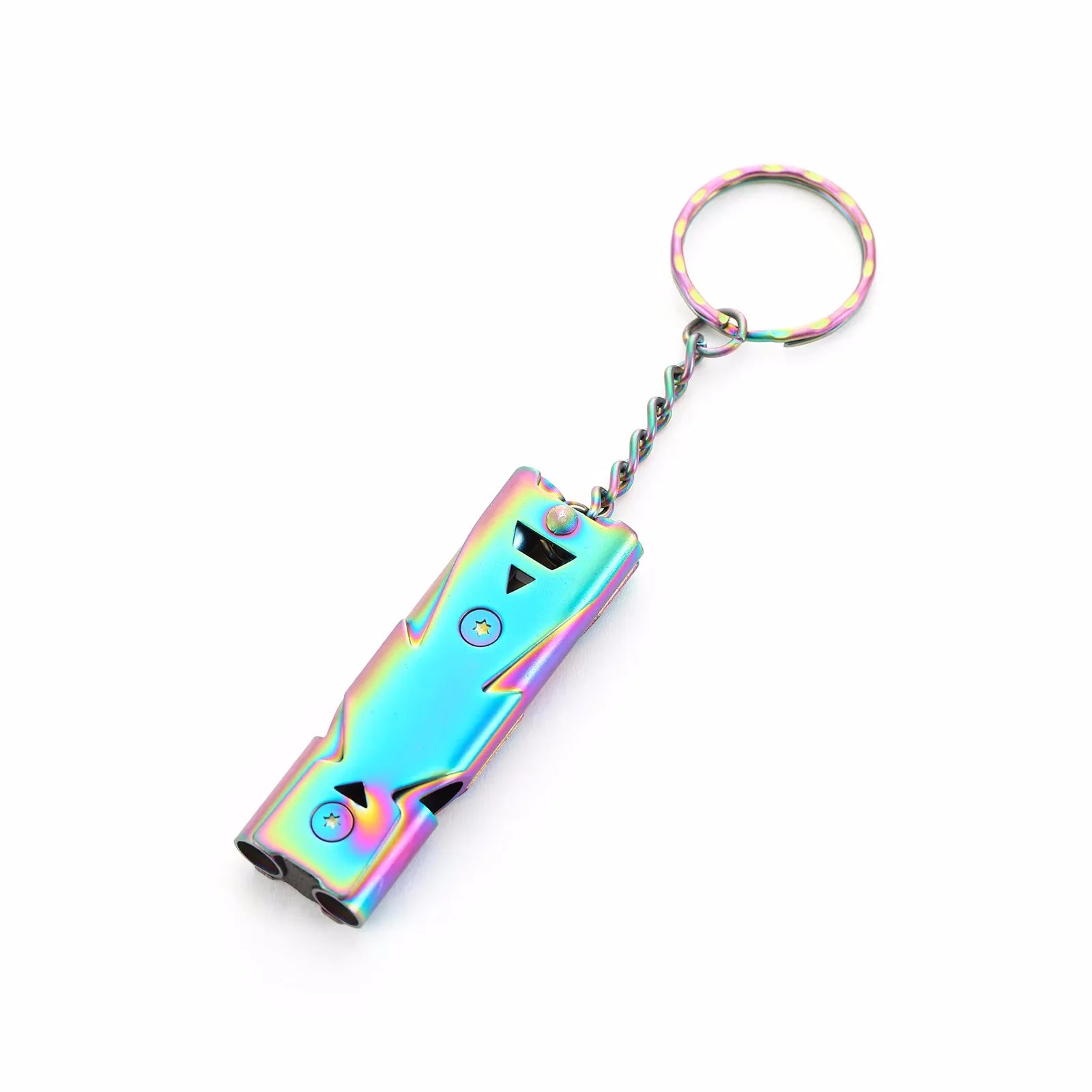 High Decibel Portable Outdoors Stainless Steel Double Pipe Emergency Survival Whistle Keychain