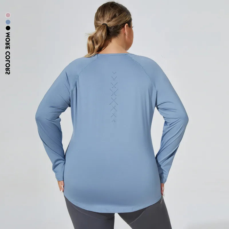 Plus Size Women's 2025 Long Sleeve Sportswear Tops Fitness T-Shirt