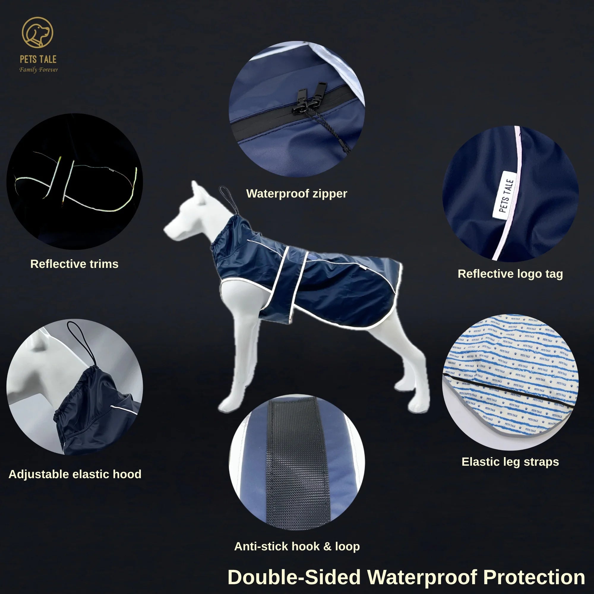 Dog Jacket Gear: Waterproof Raincoat with Reflective Strips and Adjustable Hood / Rungear