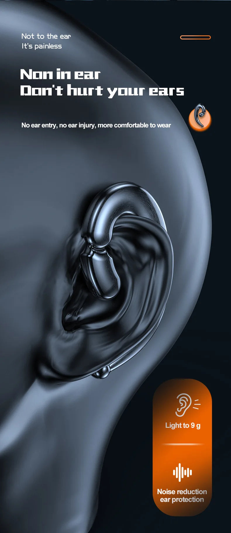 Running Tech Gear: Bone Conduction Ear Hook Bluetooth Single Earphones, HiFi, Waterproof Noise Reduction / Rungear