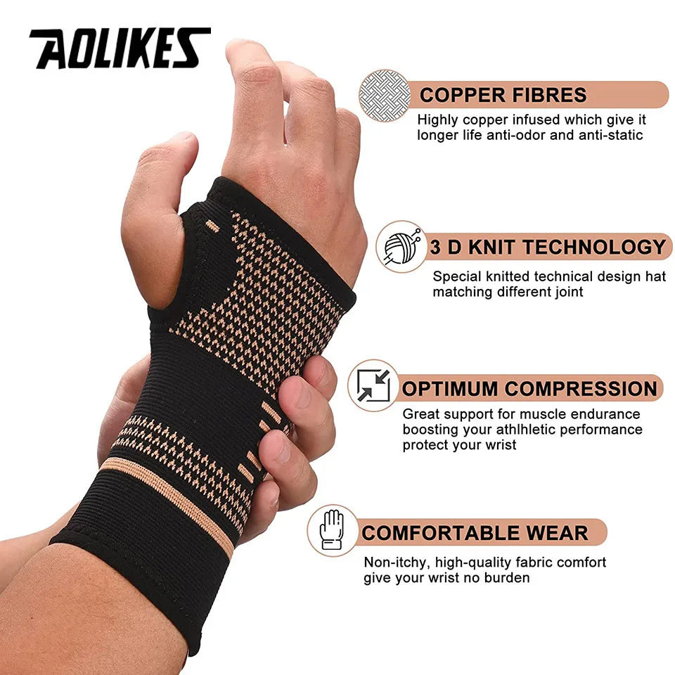 Running Recovery Apparel: AOLIKES 1 Pair Wrist Support Sleeves, Copper Infused, Injury Recovery, Left Right, Arthritis / Rungear