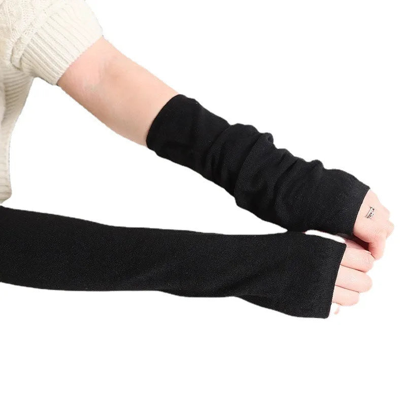 Running Winter Accessories: Unisex, Long, Warm, Half-Finger, Stretchy Mitten Gloves for Outdoor Sports / Rungear