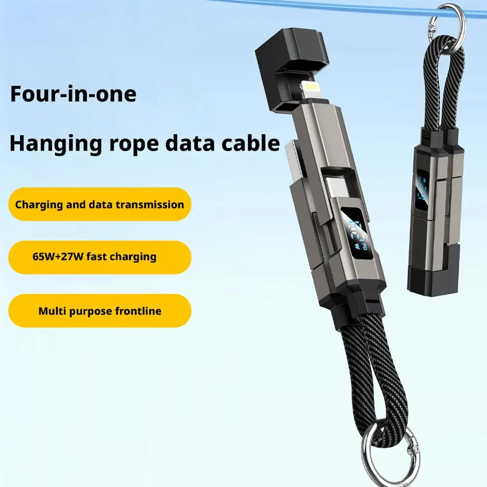 Tech Gear Accessories: Portable Keychain Charger Short Cable with LED Display, 4-in-1 Multi USB C Fast Charging Combo Lightning/Type C/USB A/USBC Ports / Rungear