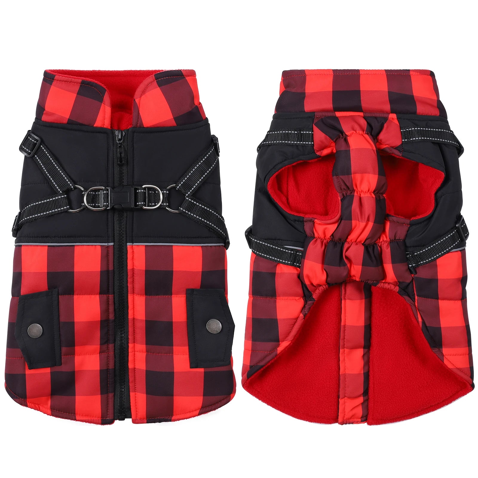 Dog Jacket Accessories: Winter Warm, Reflective, Windproof Harness With Back Zipper / Rungear